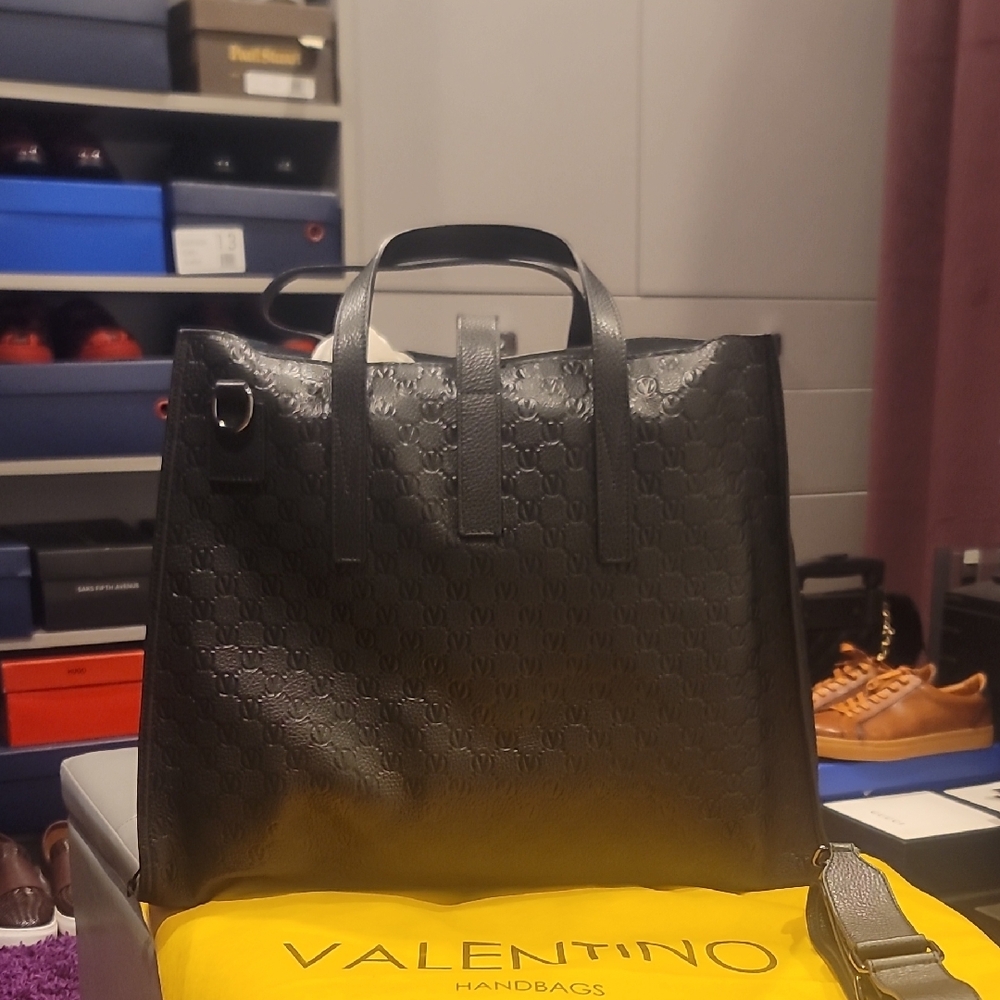 Valentino Men's Embossed Black Leather Briefcase - Picture 2 of 8